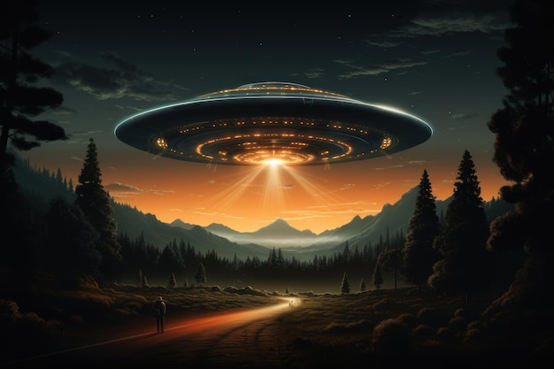 Vector kunst van UFO groothoeklens realistische verlichting