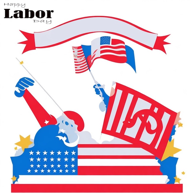 vector labor day illustration with waving flag