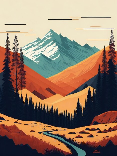 Photo vector landscape mountains hand drawn illustration