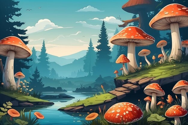 Vector landscape with mushrooms