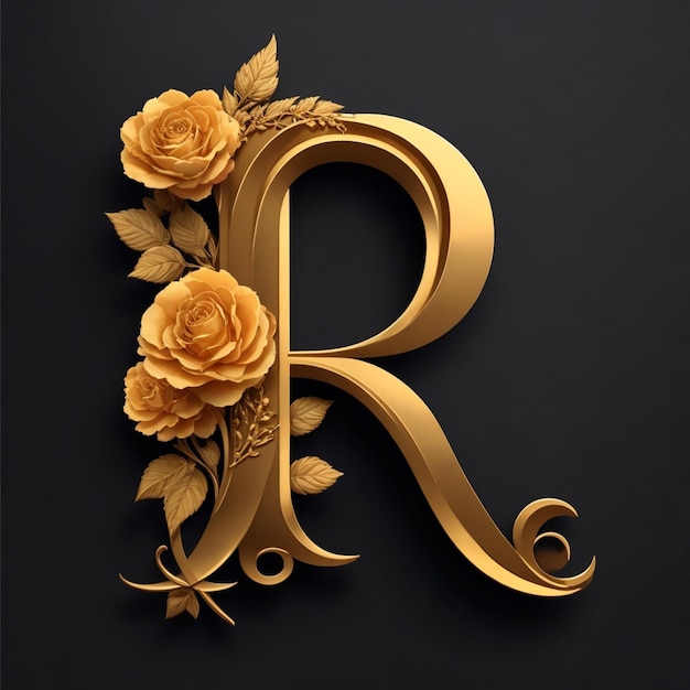 vector letter r logo concept with golden florals