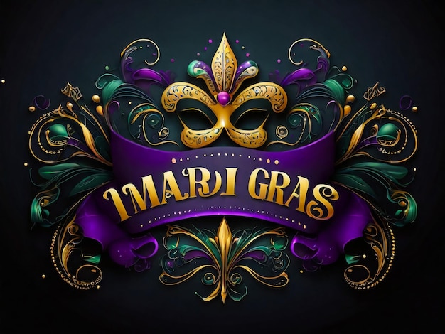Vector lettering for Mardi Gras carnival filigree calligraphic font with traditional symbol of