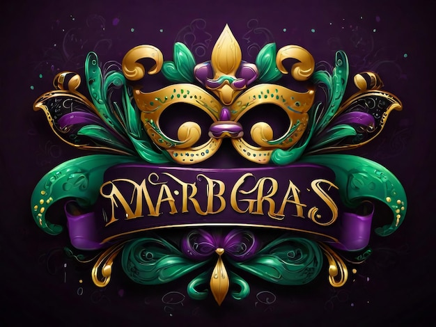 Vector lettering for Mardi Gras carnival filigree calligraphic font with traditional symbol of