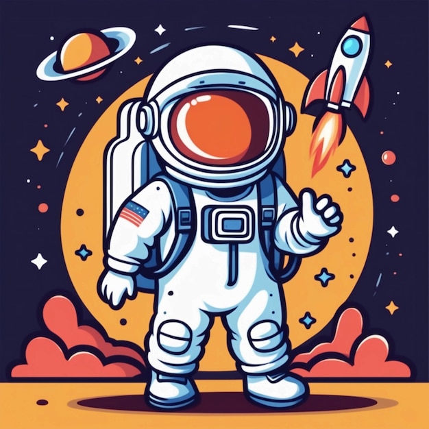 Foto vector leuke astronaut met raketzak cartoon vector illustratie