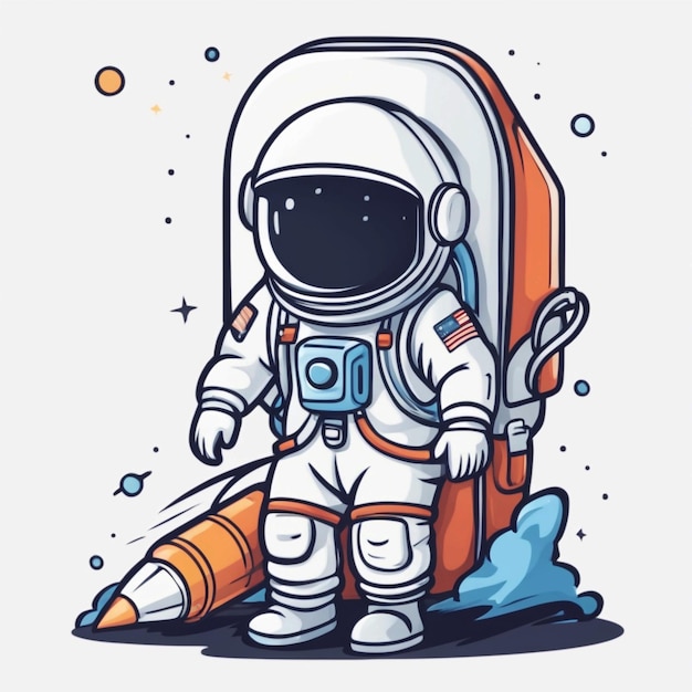 Foto vector leuke astronaut met raketzak cartoon vector illustratie