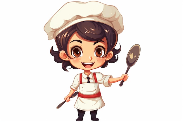 Vector leuke chef-kok meisje in uniform karakter met een turner food restaurant logo