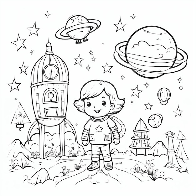 Vector line art drawing for kids coloring page