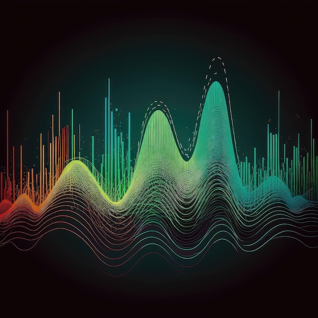 Фото Векторная линейная графика, звуковая волна, яркие цвета, генерация искусственного интеллекта
