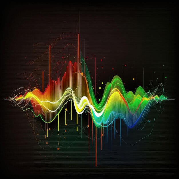 Vector line artwork an audio waveform vivid colors AI generation