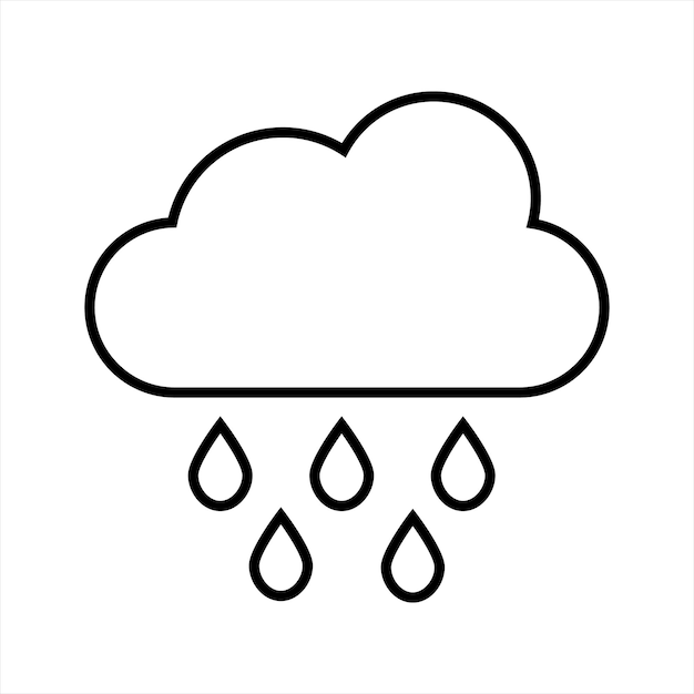 vector line weather icon of heavy rain isolated on white background