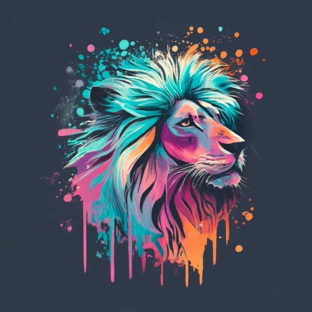 Vector Lion Illustration for T shirt design Digital Art Background Water Color Splashes