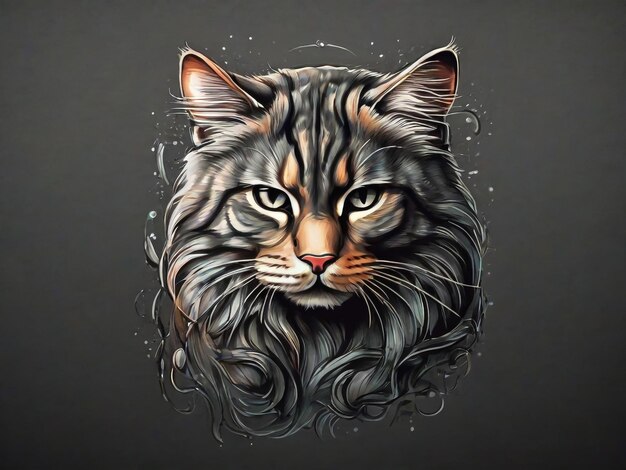 터 로고: 문신 또는 티셔츠 디자인 또는 아웃웨어를 위한 동물 귀여운 인쇄 스타일 고양이 배경