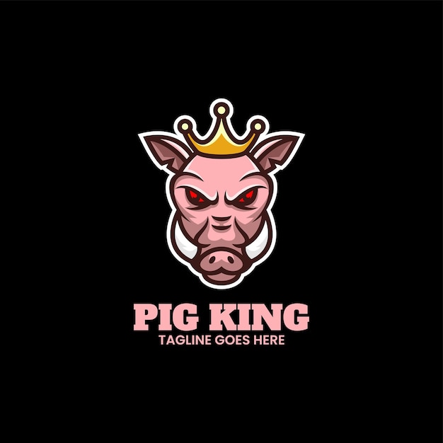 Vector Logo Illustration Pig King Simple Mascot Style