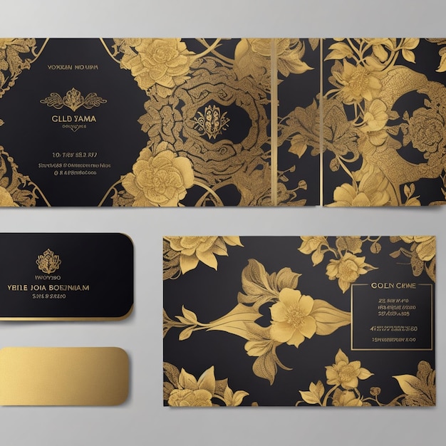 vector luxury floral golden business card design template