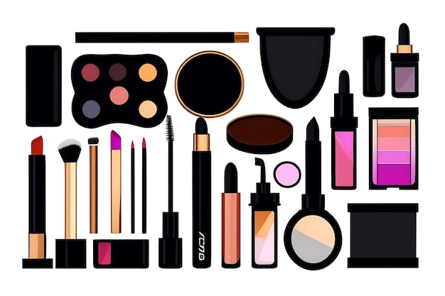 Vector makeup accessories Cosmetic accessories line art set on dark background