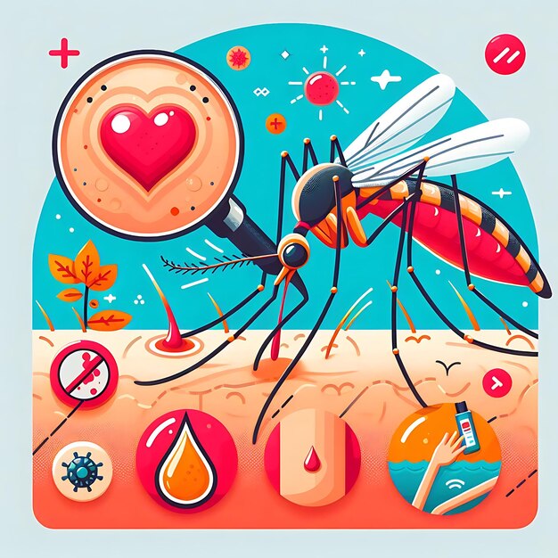 Photo vector malaria mosquito a drawing of a mosquito with a heart on it