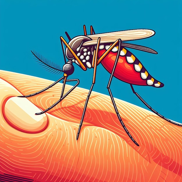 vector Malaria mosquito a drawing of a mosquito with a red body and the