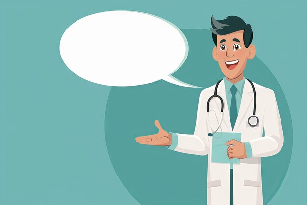 Photo vector of male doctor with empty speech bubble on teal background