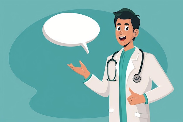 Photo vector of male medic with empty speech bubble on teal background