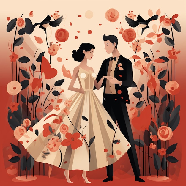 Vector minimalist marriage book wedding couple character illustration