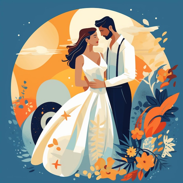 Vector minimalist marriage book wedding couple character illustration