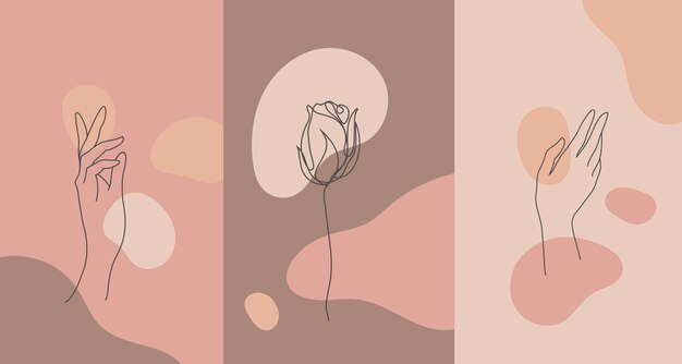 Foto vector minimalistische stijl planten hand lijn bloem naakte kleuren hand getekend abstracte afdruk