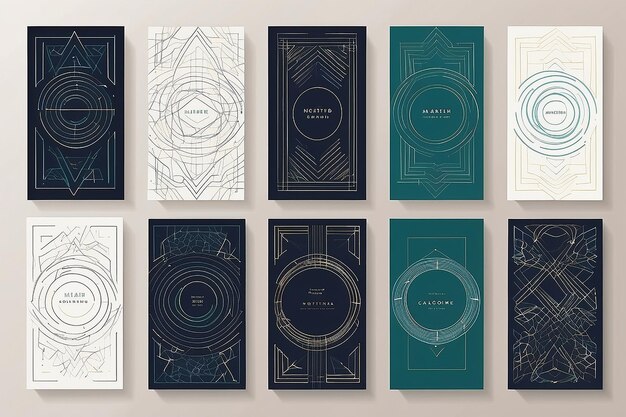 Vector Modern Trendy Cards Set Of Line Art Geometrisch patroon Minimalisme Banners Ontwerpelementen CollectieAbstract Achtergrond stock illustratie