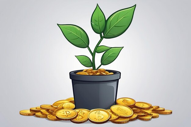 Foto illustrazione a cartone animato della pianta di monete vettoriali