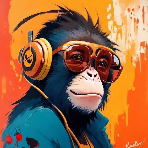 vector monkey with headphones illustration