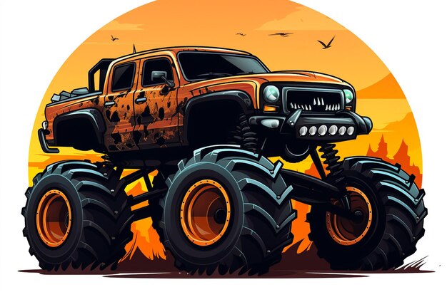 Foto vector monster truck springen over auto's epische momenten