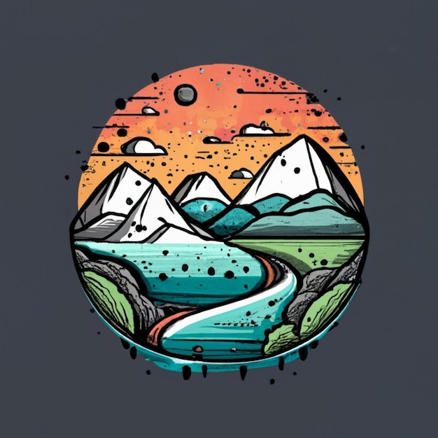 Vector Mountain Illustration for T shirt design Digital Art Background Water Color Splashes