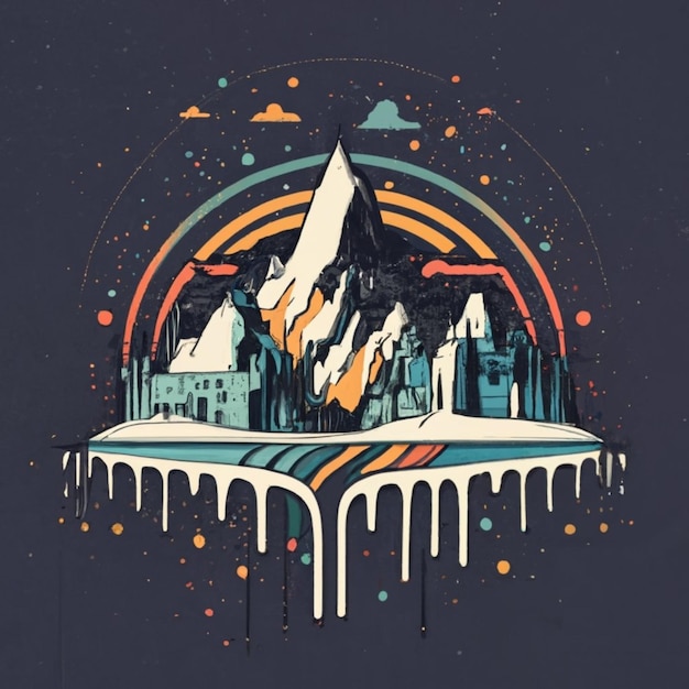 Vector Mountain Illustration for T shirt design Digital Art Background Water Color Splashes
