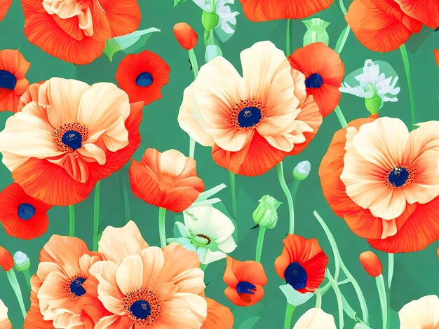 Vector naadloos patroon met papaver bloemen herhalende patronen ontwerp witte achtergrond gratis afbeelding