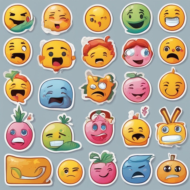 Foto vettore naive emoticons adesivi illustrazione carta da parati