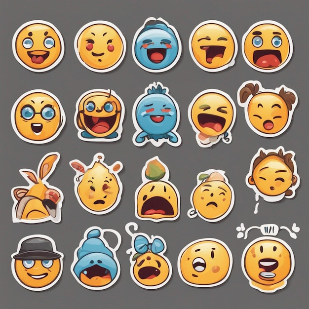 Foto vettore naive emoticons adesivi illustrazione carta da parati