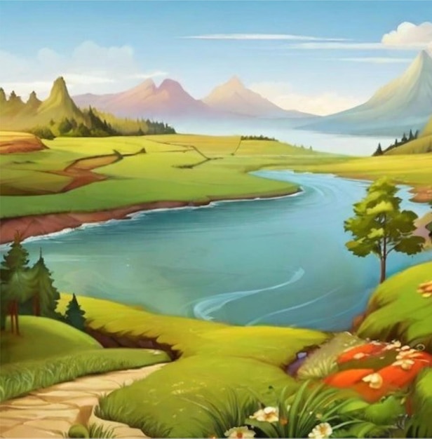 Foto vector natuurscene met bomen en een meer op de achtergrond