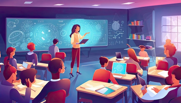 Vector Online Learning Concept depicting a modern classroom environment