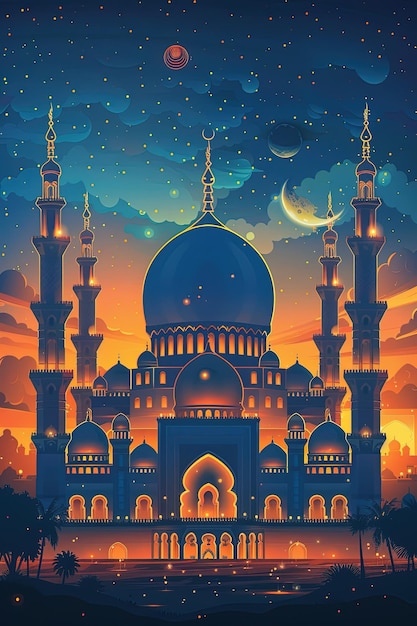 Векторная декоративная карточка в арабском стиле исламской мечети для Рамадана Карим