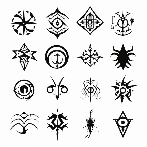 Foto vector oude symbolen runen fantasie emblemen alchemische sym