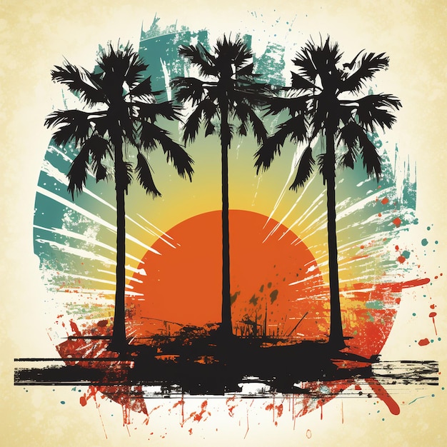 vector palm trees on a grunge sunburst background