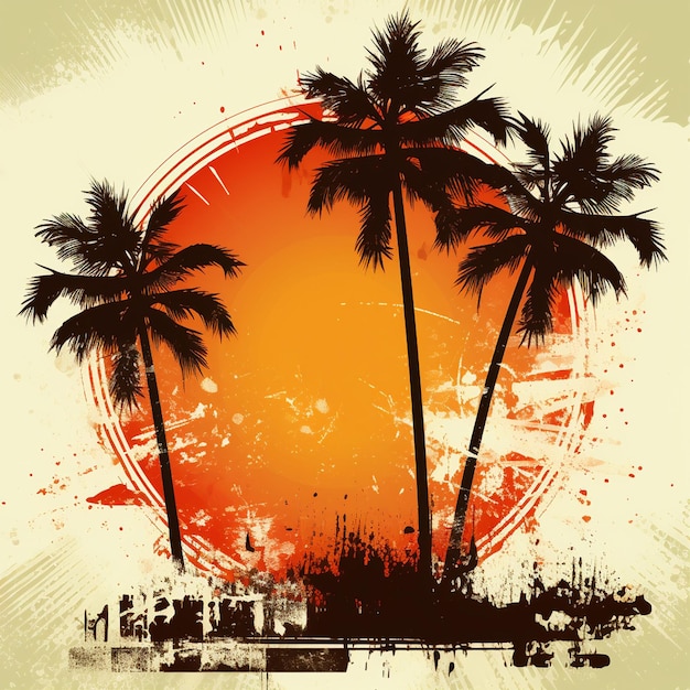 vector palm trees on a grunge sunburst background