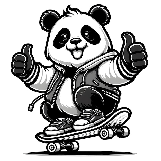 Иллюстрация векторной панды на скейтборде