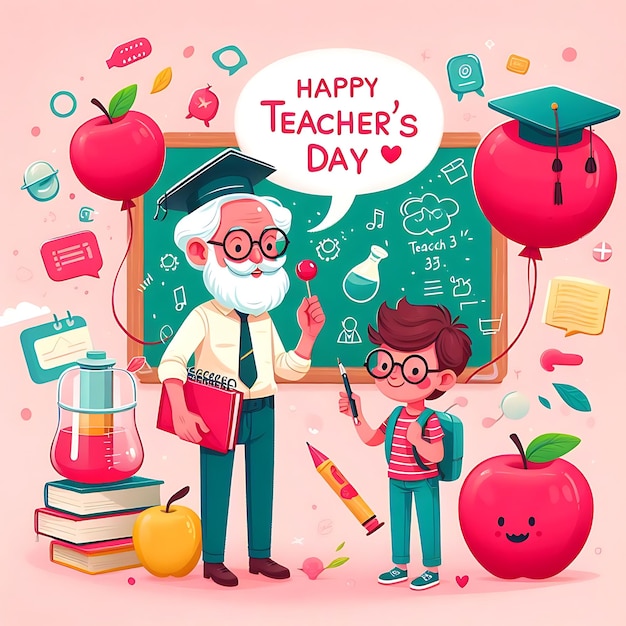 Foto un poster del giorno degli insegnanti è scritto su uno sfondo rosa