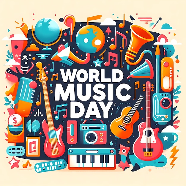 다채로운 배경 을 가진 세계 음악 날 의 포스터