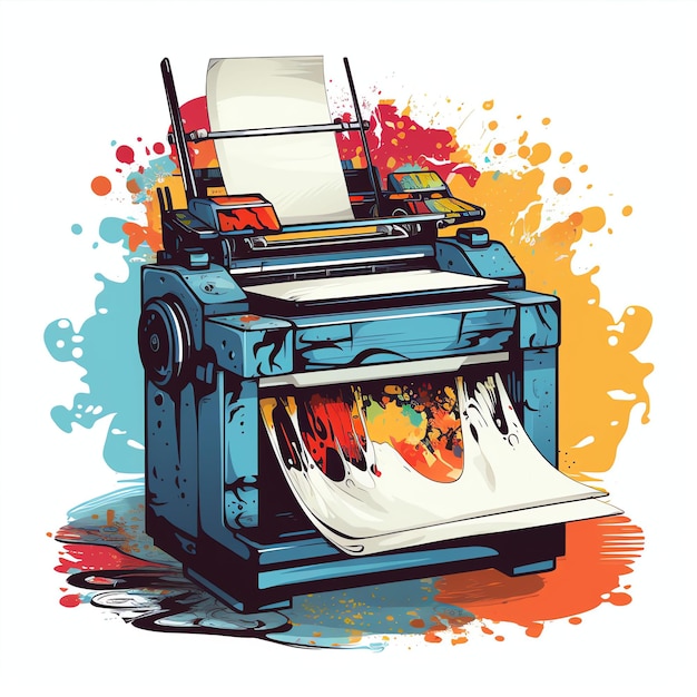 vector printer with paper illustration