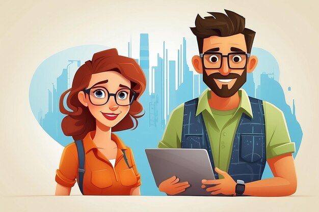 Vector profession characters man and woman programmer or designer