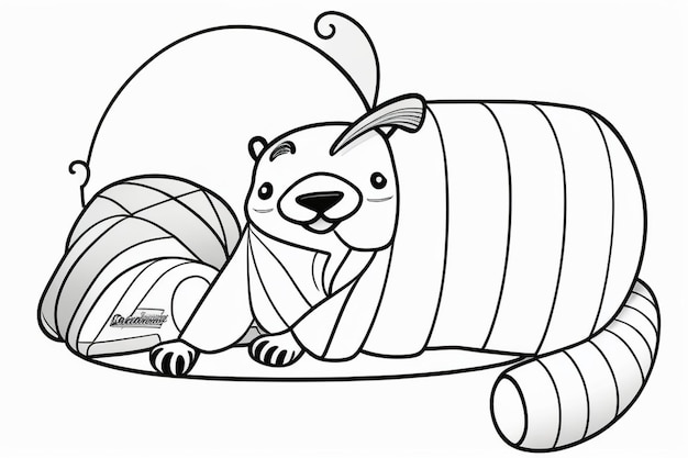 Photo a vector of a raccoon sleeping in a sleeping bag in black and white coloring