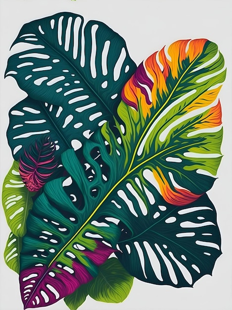 Vector ready to print colorful graffiti monstera illustration