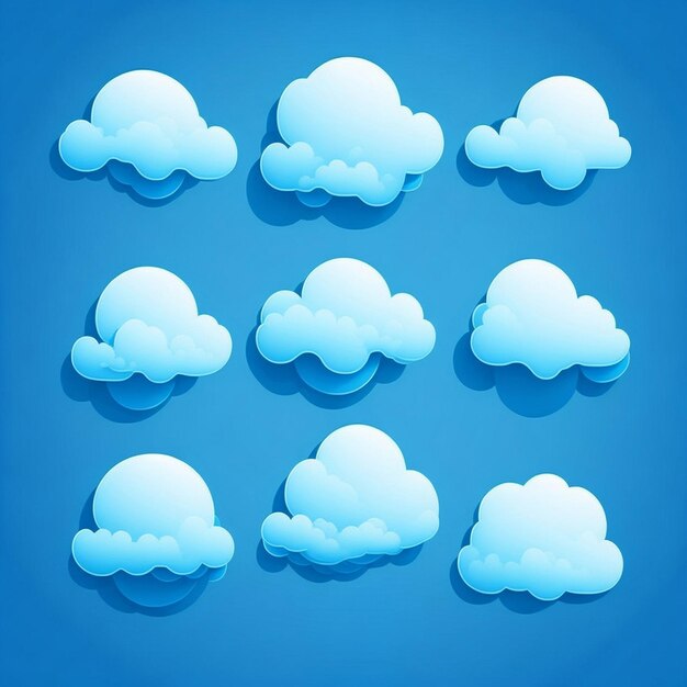 Vector realistic cloud element vector set in blue background