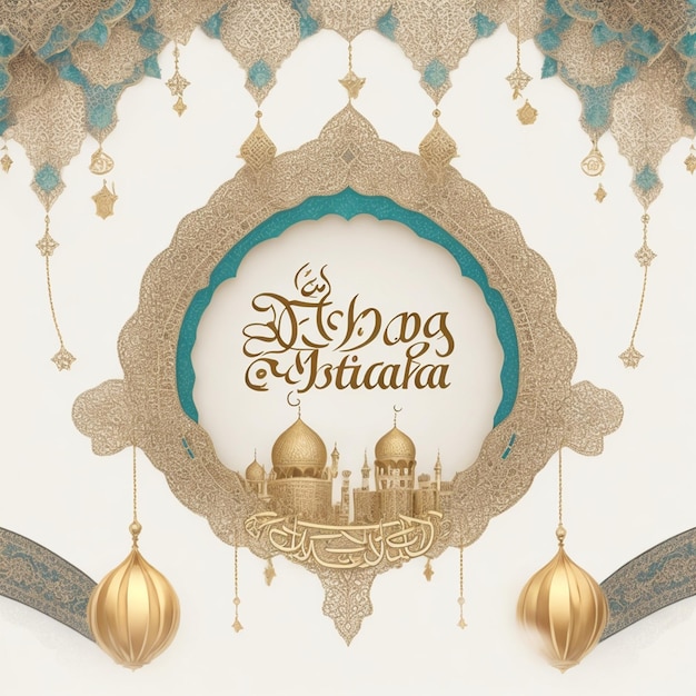 vector realistic eid mubarak wishes banner with arabic decoration